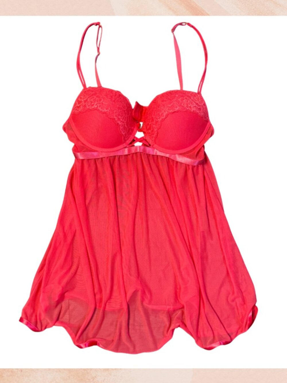 Daisy Fuentes Hot Pink Sheer Babydoll Bustier Lingerie